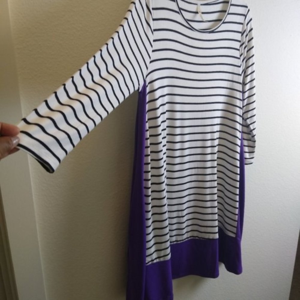 42 Pops Purple Stripe Contrast Raglan Sleeve Swing Top Pockets S - Picture 6 of 8